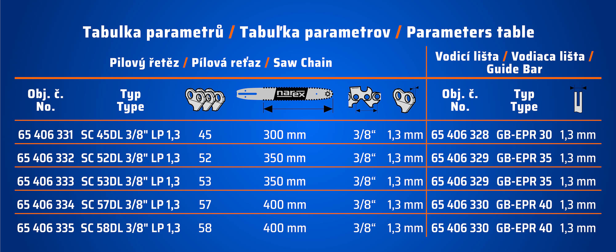 Řetěz k vodící liště 400 mm NAREX